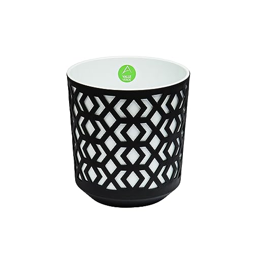 Blumentopf Kräutertopf Pflanzentopf für Zuhause Balkon Terrasse Garten Modernes Design Kunststoff Gemustert Schwarz-Weiß 26,8 x 25,4 cm x 25,4 cm von Valle Verde