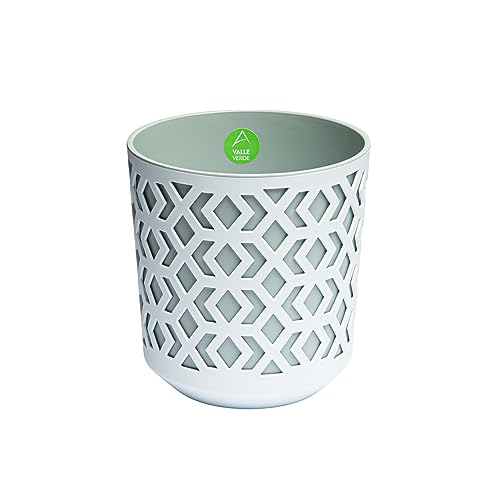 Blumentopf Kräutertopf Pflanzentopf für Zuhause Balkon Terrasse Garten Modernes Design Kunststoff Gemustert Weiß-Hellgrau 26,8 x 25,4 cm x 25,4 cm von Valle Verde