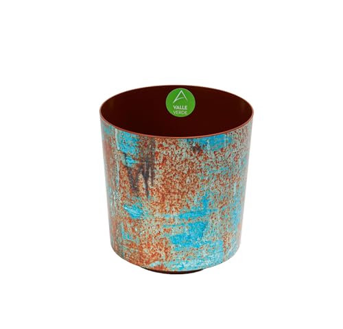 Blumentopf Kräutertopf Pflanzentopf für Zuhause Balkon Terrasse Garten Modernes Design Kunststoff Rost Marmor Motiv (Ø 19,5 cm Rost Blau-Orange) von Valle Verde