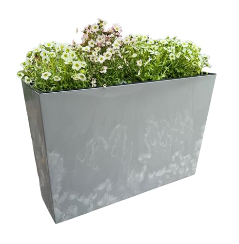 Valle Verde 2in1 Blumenkasten Pflanzenkasten Blumentopf mit Einsatz für Zuhause Garten Terasse Rattan-Optik Rechteckig 12 Liter Kunststoff 56,1 cm x 36,2 cm x 18,8 cm Grau (Beton-Optik) von Valle Verde