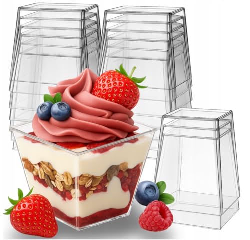 Valle Verde 50x Dessertgläser Plastik 120 ml, Dessertbecher, Dessertschalen, Eisbecher - für Pudding, Mousse, Eiscreme, Tiramisu - BPA-Frei, Wiederverwendbar, Stapelbar, Transparent von Valle Verde