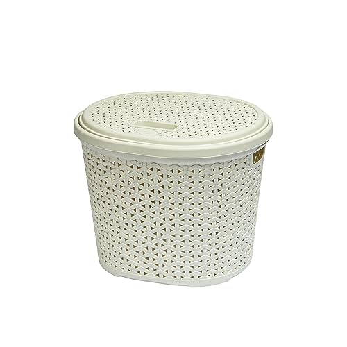 Valle Verde Aufbewahrungsbox mit Deckel Griffen Behälter Dekokorb Rattan-Optik 15 Liter Kunststoff Oval 35,5 cm x 30,5 cm x 28 cm (Beige) von Valle Verde