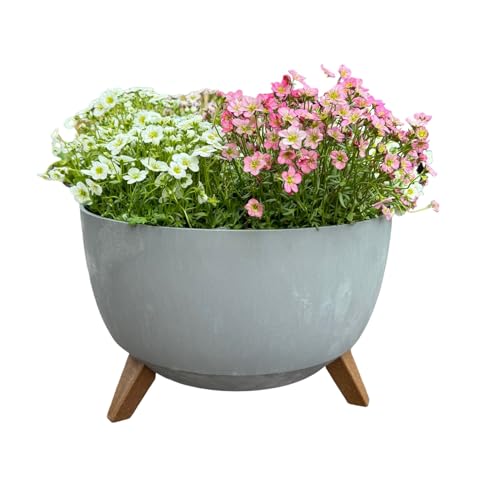 Valle Verde Blumentopf mit Füßen und Einsatz Pflanzschale Blumenkübel Übertopf Kräutertopf Pflanzgefäß Grau (Beton-Optik) Ø 39,9 cm von Valle Verde