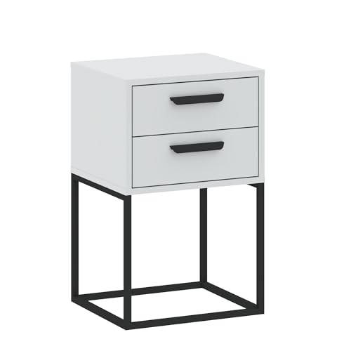 Valle Verde Nachttisch Betttisch Nachtschrank Beistelltisch Nachtkonsole 2 Schubladen mit Griffen Schlafzimmer Metallrahmen 400 x 390 x 650 mm Weiß von Valle Verde