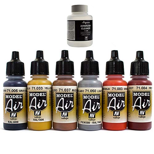 Airbrush Farben 6 x 17 ml Cleaner 85 ml Vallejo Model Air Bunt Farben-Set Airbrushfarben von Vallejo