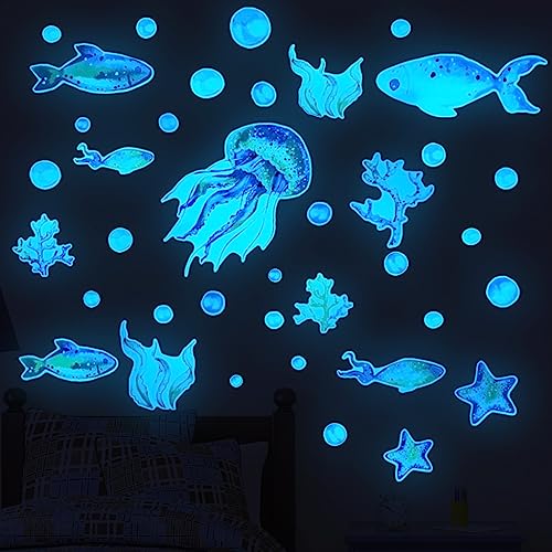 Leuchtsticker Kinderzimmer, Unterwasserwelt Fluoreszierende Aufkleber, Meerestiere Leuchtaufkleber, Wandtattoo Leuchtend zur Dekoration des Raumes von Valman