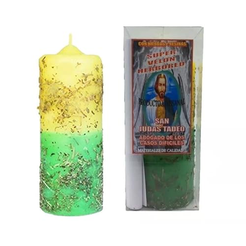 Valmoni Sport Kerze St. Judas Tadeo mit Ritualisiertem Gebet Petition Unmögliche Ursachen - Grüne Kräuterkerze mit Harzen und ätherischen Ölen - Unparfümiert - Religiöse Kräuterkerze von Valmoni Sport