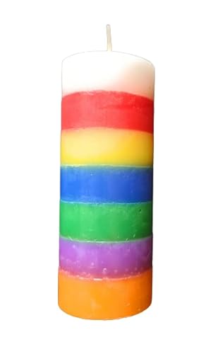Valmoni Sport Kerze mit 7 Farben, handgefertigt, rund, Regenbogen, Sieben Farben, Schlüssel, Chakren von Valmoni Sport