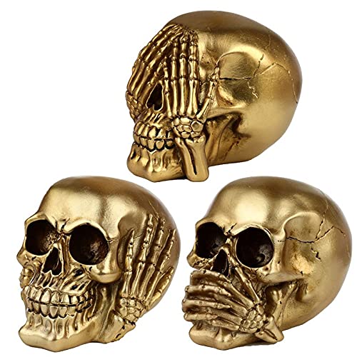 Valmoni Sport Set mit 3 goldenen Totenköpfen 'Ich sehe nicht, höre nicht, spreche ich nicht' Schädel Puckator Figuren Schädel Ich höre nicht von Valmoni Sport