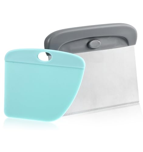 2-in-1 Bench Scraper, Küchenschaber Gebäckschaber aus Edelstahl, Mehrzweck-Schüsselschaber zum Backen, Kuchen, Pizzateig (Blau) von ValueBargain