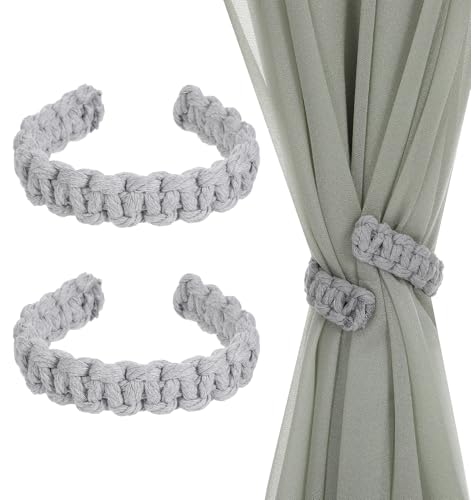 ValueBargain 2 Stück Gardinenraffer, Vorhang Raffhalter, Natürliches Baumwollseil mit Dunkelgrauer Farbe, Handgewebte Vorhanghalter Im Boho-Stil für Zuhause & Büro von ValueBargain
