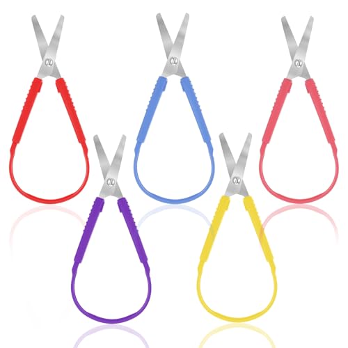 5er Set Schere Kleinkind, Helferschere Sicherheitsscheren mit Selbstöffnendem, Mechanismus und Farbigen Griffen aus Rutschfestem Kunststoff für Kinderschule Tägliches Basteln(Fünf Farben) von ValueBargain
