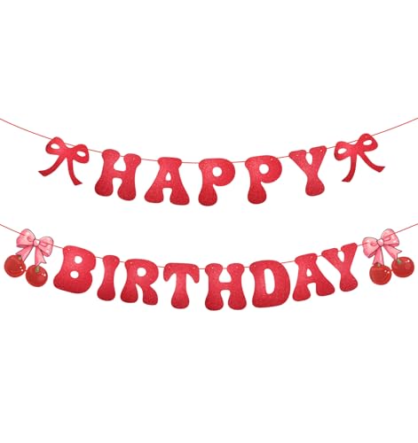 Cherry Birthday Banner, Glitter Sweet Bow Cherry Party Decorations for Party Decoration, First Birthday Baby Girl Theme Cherry Birthday Banner, Glitter Sweet Bow Cherry Party Decorations for Party Decoration, First Birthday Baby Girl Theme von ValueBargain