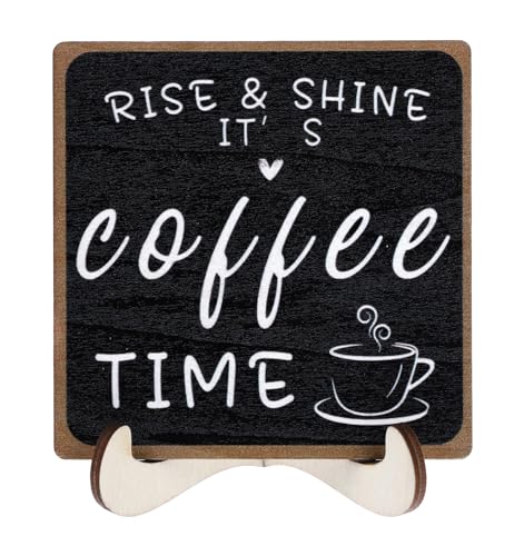Kaffee Ecke Zubehör, Kaffee Organizer mit Halterung, Hölzerne Dekoration für Zuhause & Café, Schwarz Weiß Tischregal, Wanddeko Kaffeestation von ValueBargain