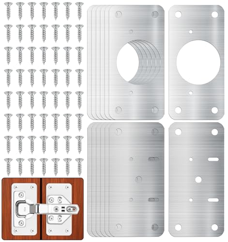 Schrankscharnier-Reparaturplatte, 14 Stück, Edelstahl-Scharnier-Befestigungsplatten mit Befestigungsschrauben, Hardware-Kit für Küchenschrank, Spind, Türen von ValueBargain
