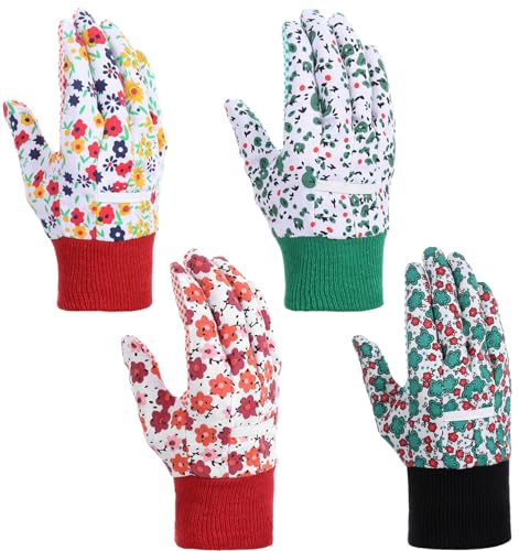ValueBargain 4Pairs Garten Handschuhe, Gartenhandschuhe Damen Dornenfest, Arbeitshandschuhe mit Blumenmuster, Weiche Latex Beschichtung für Guter Grip, Schutzhandschuhe (Rot & Grün) von ValueBargain