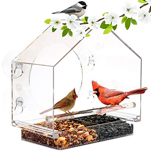 ValueHall Fenster Vogelfutterspender Transparent Fenster-Vogelfutterhaus Futterstation mit Dach Acryl Vogelfutterstation mit starken Saugnäpfen und herausnehmbarem Futtertablett V7D07 von ValueHall