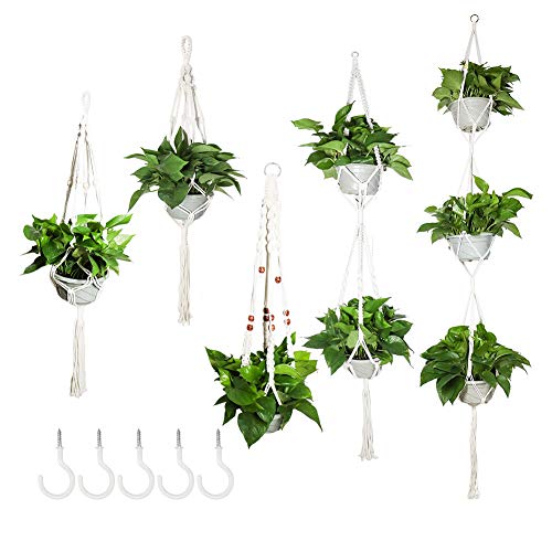 ValueHall Makramee Blumenampel Makramee Pflanzenhalter 5er Set Baumwollseil Hängeampel Blumentopf Pflanzen Halter Aufhänger für Decken Balkone Wanddekoration (Töpfe Nicht inbegriffen) V7096 von ValueHall