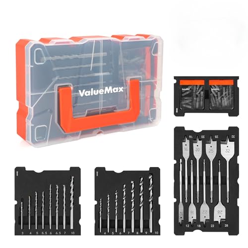 ValueMax Bohrer und Schrauber Set 55tlg., Bit Set, Elektrowerkzeug-Zubehörsets, für Bohrungen in Holz, Metall und Beton, mit Kunststoffkoffer von ValueMax