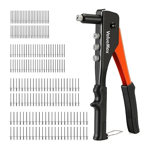 ValueMax Nietzange Set 4-in-1, Blindnietzange Handnietzange mit 200 Nieten in 4 Größen 2,4 mm, 3,2 mm, 4,0 mm, 4,8 mm, Nietwerkzeug für Heimwerker von ValueMax