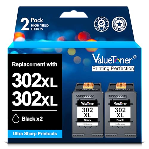 Valuetoner 302 302 XLMultipack Wiederaufbereitet für HP 302 Druckerpatronen 302 XL 302XL für HP Envy 4525 4520 4527 4524 OfficeJet 3831 5230 3830 5220 4655 3835 3834 Deskjet 3630 3636 (302XL Schwarz) von Valuetoner