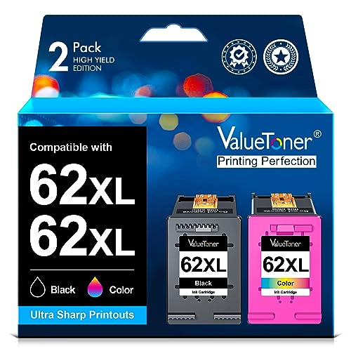 Valuetoner 62XL Druckerpatronen Kompatibel für HP 62 Druckerpatronen für OfficeJet 5740 5742 5744 200 250 für Envy 5540 5548 5640 5646 7640 5545 5544 (Schwarze Farbe, 2er-Pack) von Valuetoner