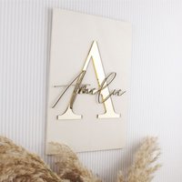 Holzbild A4 in 3D Optik Buchstabe Mit Namen Gold Wunschtext von Vamari