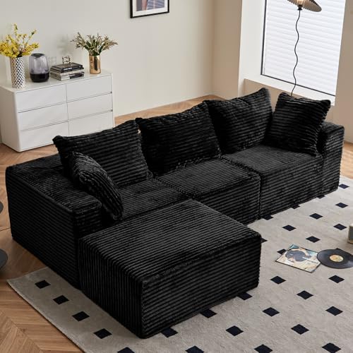 Vamcheer Ecksofa mit Schlaffunktion - Big Sofa 3 Sitzer für Wohnzimmer, L Form Couch, Modulares Schlafsofa, Moderne Schlafcouch, Eckcouch mit 5 Kissen, 274 x 102 cm, Schwarz von Vamcheer