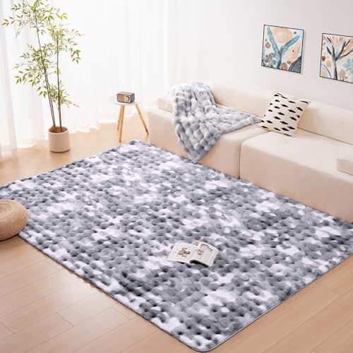 Vamcheer Flauschiger Wohnzimmer Teppiche Bubble- Superweicher Flanell-Wohnzimmerteppich Waschbarer, Schlafzimmer Teppich, Winterteppich Carpet für Fuß bodenheizung Geeignet,tie-dye Weiß Grau 80x150 von Vamcheer