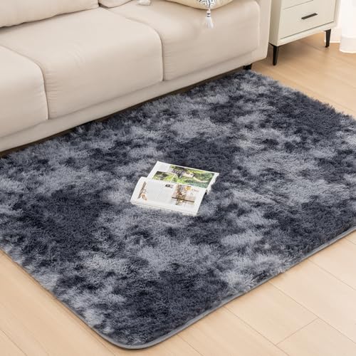 Vamcheer Hochflor Flauschiger Wohnzimmer Teppiche - Langflor Einfarbig Weich Schlafzimmer WaschbarerTeppich, Shaggy Carpet für Fußbodenheizung Geeignet, Plüsch Wohnzimmerteppich dunkelgrau 120X170 von Vamcheer