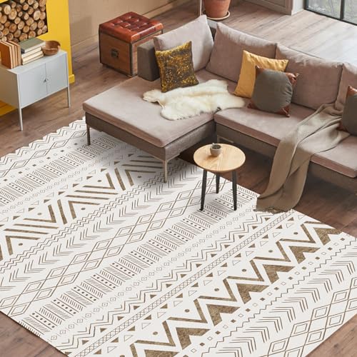 Vamcheer In-& Outdoor Modernes Teppich- robuster Teppich, Ideal für Küche und Esszimmer, Teppich Läufer Vintage-Optik, Boho Geometrisches Style,Balkon Terrasse, Beige 160x230 von Vamcheer