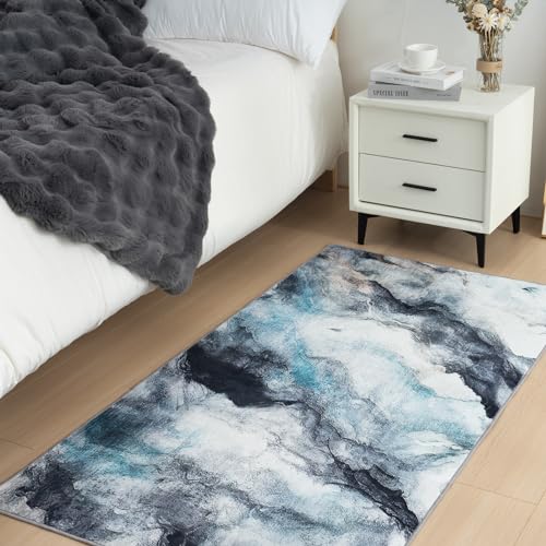 Vamcheer Teppich Gegend Kurzflor Moderner - Weich rutschfest Waschbar Wohnzimmer Teppiche Flauschiger, Schlafzimmer Teppich der Abstraktion,für Eingangsbereich Arbeitszimmer,Blau 80x150 von Vamcheer