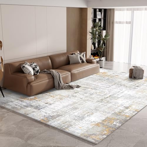 Vamcheer Teppich Wohnzimmer Flauschig Waschbar - 160X230 Schlafzimmer Teppich rutschfest,Teppiche Gegend Moderner, Eingedickter Schwamm Komfort Updrade, für Arbeitszimmer, Büro,Super Weich, Gelb/Grau von Vamcheer