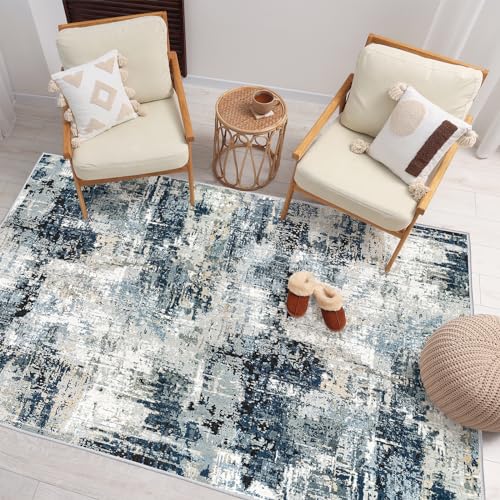 Vamcheer Teppich Wohnzimmer Kurzflor Moderner - Schlafzimmer Teppich Flauschiger,Waschbar Boho Teppich,Teppiche Groß für Arbeitszimmer, Büro,Super Weich, Anti-Rutsch,120x170 cm Blau/Grau von Vamcheer