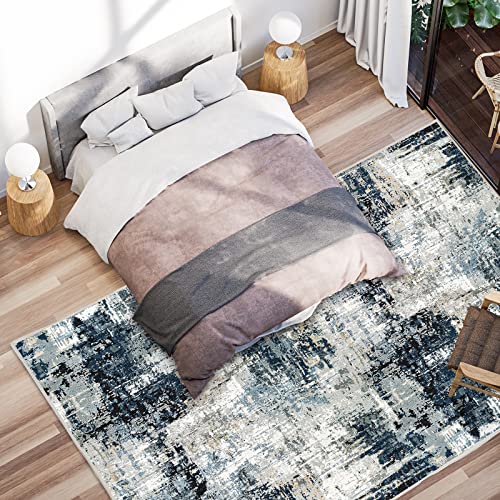 Vamcheer Teppich Wohnzimmer Kurzflor Moderner - Schlafzimmer Teppich Flauschiger,Waschbar Boho Teppich,Teppiche Groß für Arbeitszimmer, Büro,Super Weich, Anti-Rutsch,200x290 cm Blau/Grau von Vamcheer