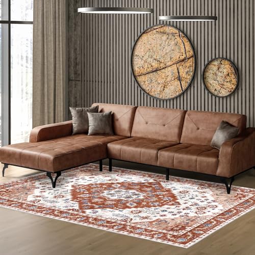 Vamcheer Vintage Teppich Wohnzimmer 120x170cm Schlafzimmer Kurzflor Teppich Flauschiger, waschbar Teppich Esszimmer Teppich,Teppiche Groß für Arbeitszimmer, Büro,Super Weich, Anti-Rutsch,Orange von Vamcheer