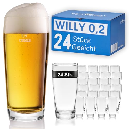 Van Well Willibecher 0,2l 24er Set - Premium Biergläser 0,2 Liter - Robustes Bierglas, Spülmaschinengeeignet, Geeicht - Pint Gläser in Gastronomiequalität - Trinkglas 200 ml für Gastronmie und Zuhause von Van Well