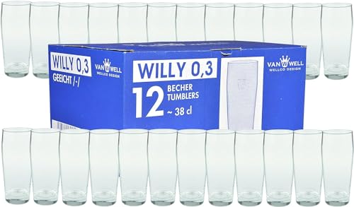 Van Well Willibecher 0,3l 24er Set - Premium Biergläser 0,3Liter - Robustes Bierglas, Spülmaschinengeeignet, Geeicht - Pint Gläser in Gastronomiequalität - Trinkglas 300 ml für Gastronmie und Zuhause von Van Well
