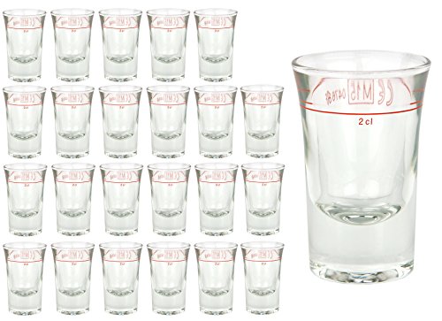 Van Well Set of 24 DUBLINO shot glasses with calibration line, 2 cl, calibrated, spirit glass with filling mark, stamper, shot glass, high-gloss branded glass, crystal clear von Van Well