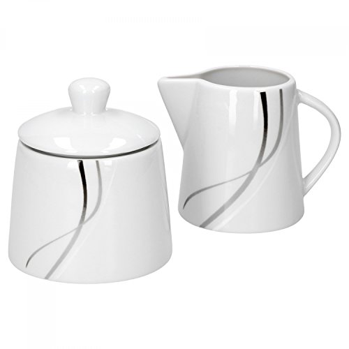 Van Well Zuckerdose + Milchkännchen-Set Silver Night, runder Zuckerspender mit Deckel + Milch-Gießer, Porzellan, abstraktes Dekor, Gastro-Geschirr von Van Well
