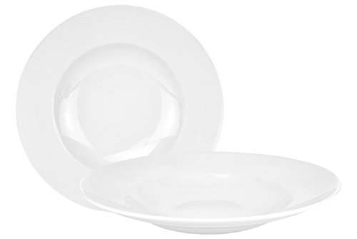 Van Well 2er Set Pasta Bowl, 500 ml, Ø 30 cm, tiefer Menüteller, Nudelteller, edles Markenporzellan, glänzend, klassisch weiß, rund von Van Well