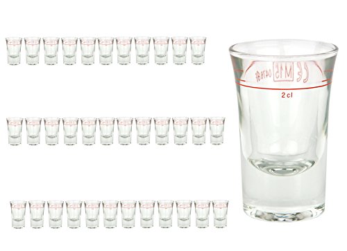 36er Set Schnapsglas DUBLINO mit Eichstrich, 2 cl, geeicht, Spirituosenglas mit Füllstrich, Stamper, Shot Glas, hochglänzendes Markenglas, glasklar von Van Well