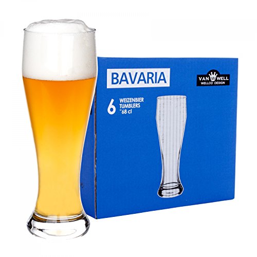 Van Well 6er Set Bavaria Weizenbiergläser klar | Bierglas geeicht bei 0.5L | Weizenglas | Weißbier-Glas | Gastro | Hotel-Restaurant & Bar von Van Well