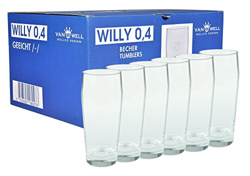 Van Well Willibecher 0,4l 6er Set - Premium Biergläser 0,4 Liter - Robustes Bierglas, Spülmaschinengeeignet, Geeicht - Pint Gläser in Gastronomiequalität - Trinkglas 400 ml für Gastronmie und Zuhause von Van Well