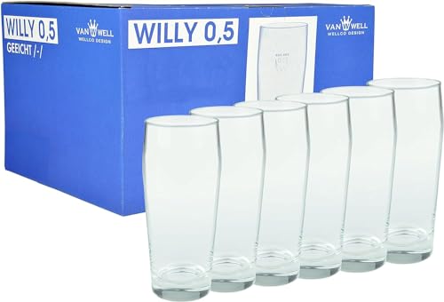 Van Well Willibecher 0,5l 6er Set - Premium Biergläser 0,5 Liter - Robustes Bierglas, Spülmaschinengeeignet, Geeicht - Pint Gläser in Gastronomiequalität - Trinkglas 500 ml für Gastronmie und Zuhause von Van Well