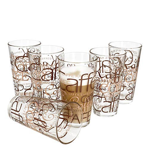 6er Set Latte Macchiato Glas 39cl stapelbar Coffee Dekor von Van Well