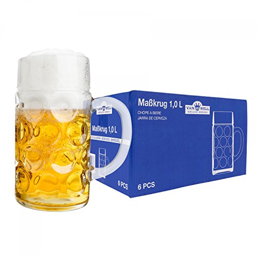 Van Well 6er Set Maßkrug 1 Liter geeicht | großer Bierkrug mit Henkel | Bierglas spülmaschinenfest perfekt geeignet für Gastronomie Van Well 6er Set Maßkrug 1 Liter geeicht | großer Bierkrug mit Henkel | Bierglas spülmaschinenfest perfekt geeignet für Gastronomie von Van Well