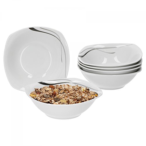 Van Well 6er Set Müslischale Silver Night, 250 ml, 145 x 145 mm, Salatschale, Suppenschüssel, Hotelporzellan, Servierschale, Porzellan, abstraktes Dekor, Gastro von Van Well