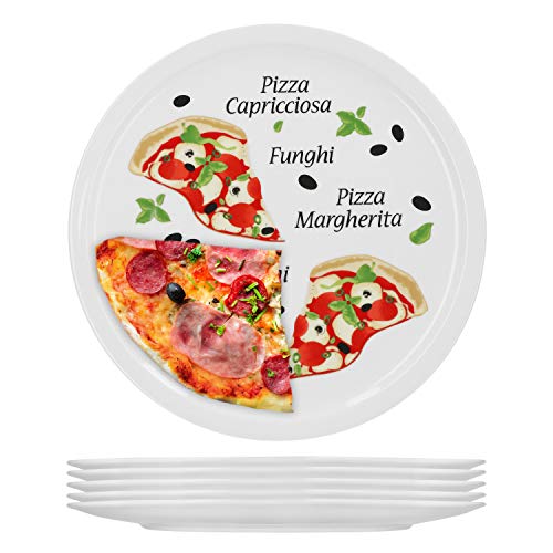 Van Well 6-er Set italienische Pizzateller groß ø 30,5cm Margherita – Porzellan XL Teller für Pizza & Pasta– Mikrowellen geeignet, spülmaschinenfest, stapelbar – Gastronomie- und zu Hause Geschirr von Van Well
