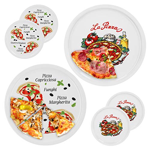 Set of 6 Napoli & Margherita pizza plates, large, 30.5 cm, porcelain plates with beautiful motif, suitable for pizza/pasta, the 'big hunger' or for serving von Van Well